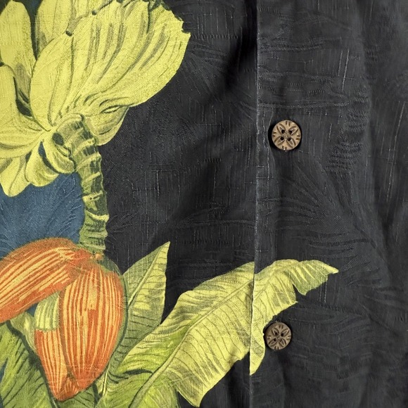 Tommy Bahama Shirt Mens Large Black Silk Hawaiian Floral Banana Button Up - Picture 3 of 10